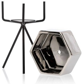 KERAMICKÝ KVETINÁČ SO STOJANOM SASHI 16X9,5 CM STRIEBORNÁ