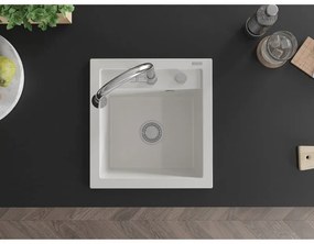 Mexen Vito, 1-komorový granitový drez 490x520x210 mm a drezová batéria Elia, biela, 6503-20-670101-00