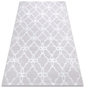 Moderný MEFE koberec   8504  Ďatelina  , Kvetiny - Štrukturálny,  dve vrstvy  rúna sivá / biela