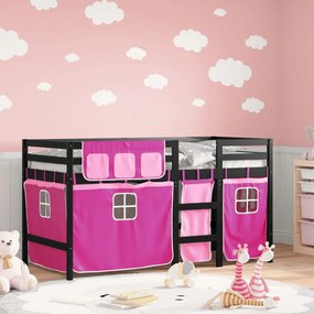 Detská vyvýšená posteľ závesy ružová 90x190 cm masívna borovica 3283834