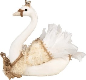 Decorative Figurine Swan 28x14x28 Cm White Textile On Plastic - 28*14*28 cm