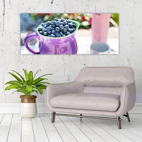 Obraz - čučoriedky v hrnčeku (120x50 cm)