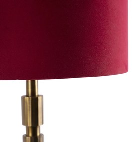 Art Deco stolná lampa bronzová 35 cm s tienidlom z červeného zamatu - Torre