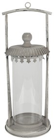 Sivý kovový lampáš so skleneným krytom - Ø15*44 cm