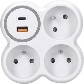 Solight P106C-PD20 - Rozbočovač 3x 16A + USB A+C rýchlonabíjačka 20W