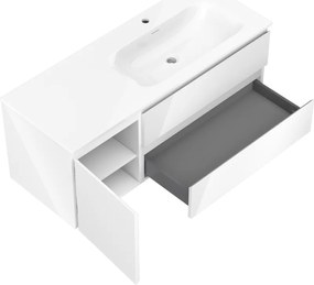 Mexen Orio, kúpeľňová skrinka 120 cm s pravým umývadlom Vela, 2S, 1D, biela lesklá, 91A13-12047-3-BBFFF00-W23P00