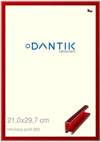 DANTIK rám na obraz 21x29,7 | ALU Červená Trumalin broušená (Sklo Čiré)