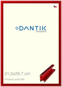 DANTIK rám na obraz 21x29,7 | ALU Červená Trumalin broušená (Sklo Čiré)