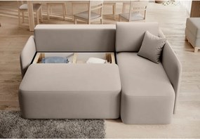 Béžová zamatová rozkladacia/s úložným priestorom rohová pohovka (pravý roh/s leňoškou) Hadson – ELTAP