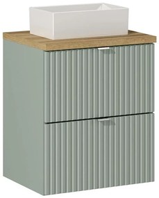 Závesná skrinka Line Trstinovo Zelená Gaja s doskou a umývadlom 50 cm zelená/dub s dekórom Evoke