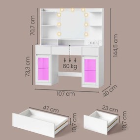 Toaletný stolík so zrkadlom a RGB LED osvetlením RDTB35145WB01