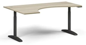 Výškovo nastaviteľný stôl OBOL, elektrický, 675-1325 mm, ergonomický ľavý, doska 1800x1200 mm, čierna zaoblená podnož, dub prírodný