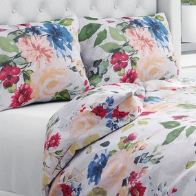 Biante Bavlnené posteľné obliečky Sandra SA-387 Veľké žlté a modré kvety na bielom Jednolôžko 140x200 a 70x90 cm