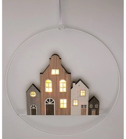 Závesná vianočná dekorácia Winter Houses II, 30 cm, svietiaca, na batérie