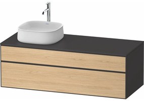 DURAVIT Zencha závesná skrinka pod umývadlo na dosku (umývadlo vľavo), 2 zásuvky, 1300 x 550 x 442 mm, dub prírodný/grafit super matná, ZE4822L30800000