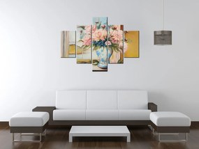 Gario Ručne maľovaný obraz Farebné kvety vo váze - 5 dielny Rozmery: 150 x 105 cm