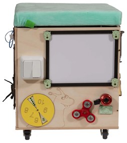 KIK Detský edukačný manipulačný puf so sedadlom na kolieskach 31×31×40,5 cm