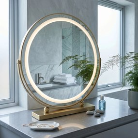 Rea MAKE-UP, kozmetické LED zrkadlo 50 cm, zlatý lesklý rám, HOM-01810