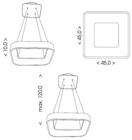 ECOLITE Závesný LED luster NEST, 40W, teplá biela-studená biela, hranatý, 45x45cm, biely