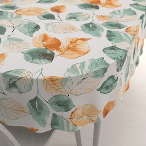 Biante Bavlnený oválny obrus Sandra SA-748 Hnedo-zelené akvarelové listy na bielom 140x220 cm