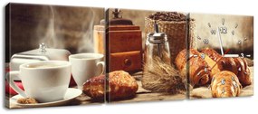 Gario Obraz s hodinami Chutné raňajky - 3 dielny Rozmery: 90 x 70 cm