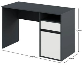 Kondela PC stôl, grafit/biela, BILI NEW