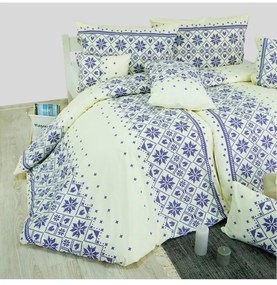 Obliečky bavlnené Etno krémovo-modré EMI, Štandardný set jednolôžko obsahuje 1x 140x200 + 1x 70x90