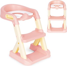 ECOTOYS detské WC sedátko s nastaviteľnými schodíkmi a mäkkým sedadlom, ružové