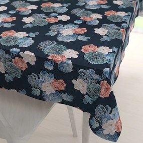 Biante Teflónový obdĺžnikový obrus TF-060 Modré a červené ruže na tmavo modrom 140x220 cm