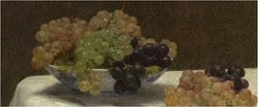 Obraz - Henri Fantin-Latour, Still Life with Grapes and a Carnation, reprodukcia (120x50 cm)