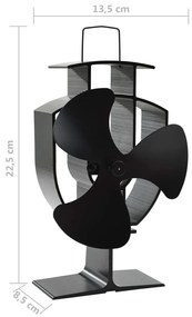Teplom poháňaný ventilátor na krb s 3 lopatkami čierny