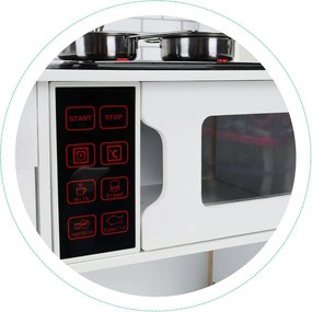Drevená kuchynka pre deti ECOTOYS 3+ s LED, zvukom varenia, rúrou a mikrovlnkou