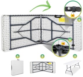 Cateringový stôl BALI, rozkladací z kufra, 180 cm, biely