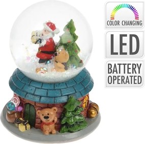 LED vianočná snehová guľa Santa a macko 6,5 cm