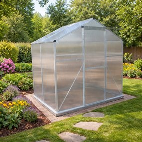 Skleník so základňou BestBerg BBGH‑406S / 2,5 m² / 130 × 190 × 194 cm / strieborná