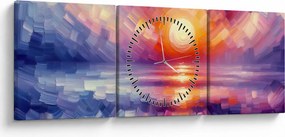 Obraz - Farebný umelecký západ slnka (s hodinami) (90x30 cm)