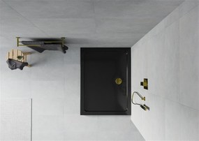 Mexen SLIM - Obdĺžniková sprchová vanička 110x100x5cm + zlatý sifón, čierna, 40701011G