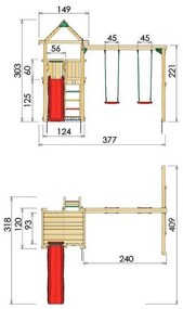 Ihrisko Jungle House so šmykľavkou a modulom 2-Swing Frame 2.0