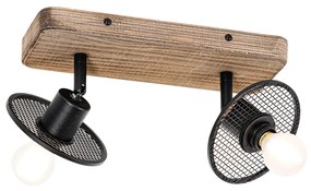 Priemyselné stropné bodové svietidlo čierne s drevom 2-svetlo - Jasmine