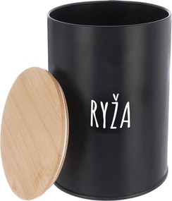Orion Dóza na potraviny, plechová, čierna, s bambusovým vekom, 1,3l, Ryža SK