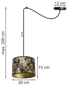 Závesné svietidlo Werona spider, 1x čierne/zlaté textilné tienidlo, g