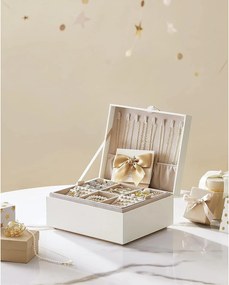 Šperkovnica 2-úrovňová, organizér na šperky s rukoväťou, biela