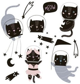 Sada nástenných detských samolepiek Ambiance Scandinavian Animals Cosmonaut Cats