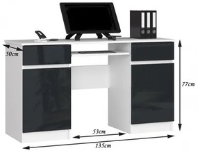 Počítačový stôl A5 biela/grafit lesk