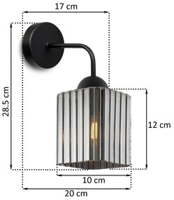 Nástenné svietidlo Riffle Square, 1x grafitové sklenené tienidlo, b