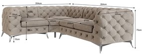 Sivobéžová zamatová rohová pohovka (ľavý roh/do L) Chelsea – Ropez