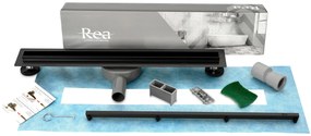 Rea Neo Slim Pro, lineárny nerezový odtokový žľab 70 cm s 360° stupňovým sifónom, čierna matná, REA-G8901