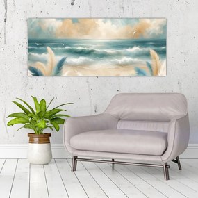 Obraz – Maľovaná pláž v jemných farbách (120x50 cm)