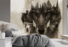 Fototapeta, Vlk lesní zvíře v mlze - 150x105 cm