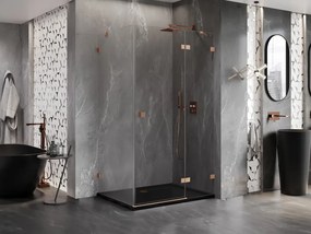 Mexen Lunar, pravostranný výklopný sprchový kút 70 x 80 cm, 8mm číre sklo, medený matný profil, 834-070-080-65-00-P